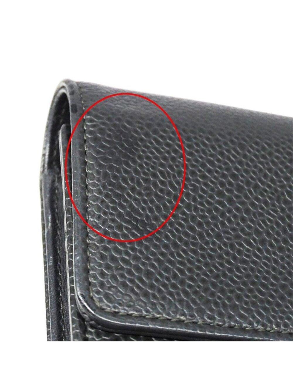 Chanel Wallet Caviar Leather Charcoal Gray Flap Type Logo Adult - Picture 12 of 15